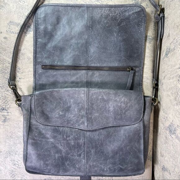 Platania | Leather Grey Studded Messenger Bag - Picture 10 of 16